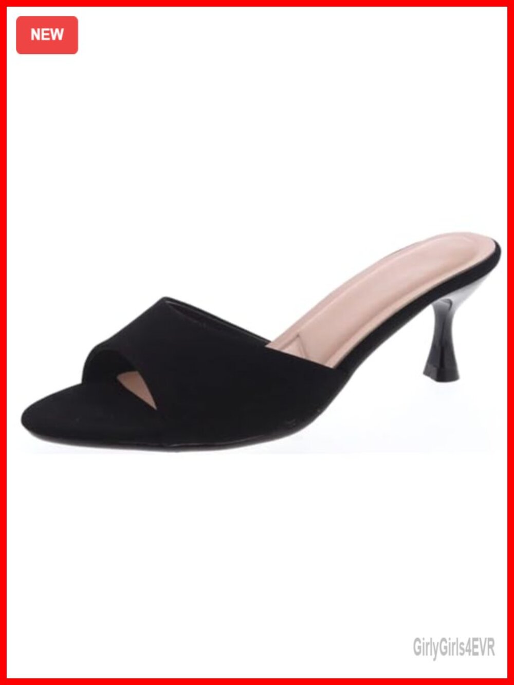 Faux Leather Kitten Heel Mule Sandals Open Toe Slip On Pump
